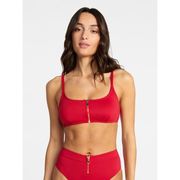 Time and Tru Women's and Women's Plus Size Compression Zipper Bikini Top, Sizes XS-3X