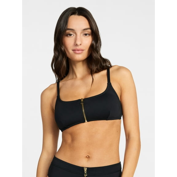 Time and Tru Women's Compression Zipper Bikini Top, Sizes XS-3X