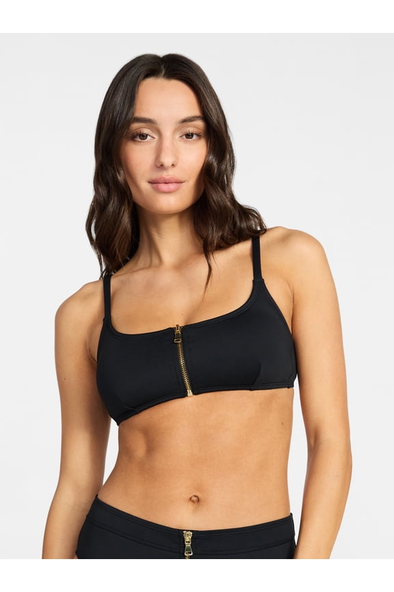 Women's and Women's Plus Size Compression Zipper Bikini Top, Sizes XS-3X