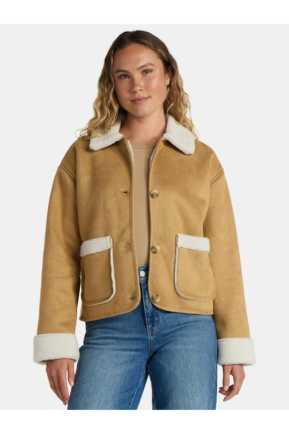 Women's and Women's Plus Bonded Faux Shearling Jacket, Sizes XS-2X