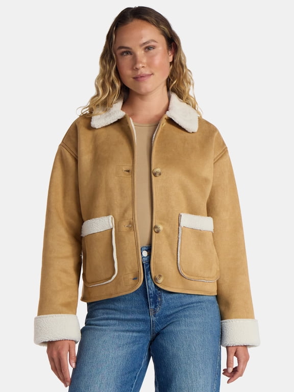 Women's and Women's Plus Bonded Faux Shearling Jacket, Sizes XS-2X