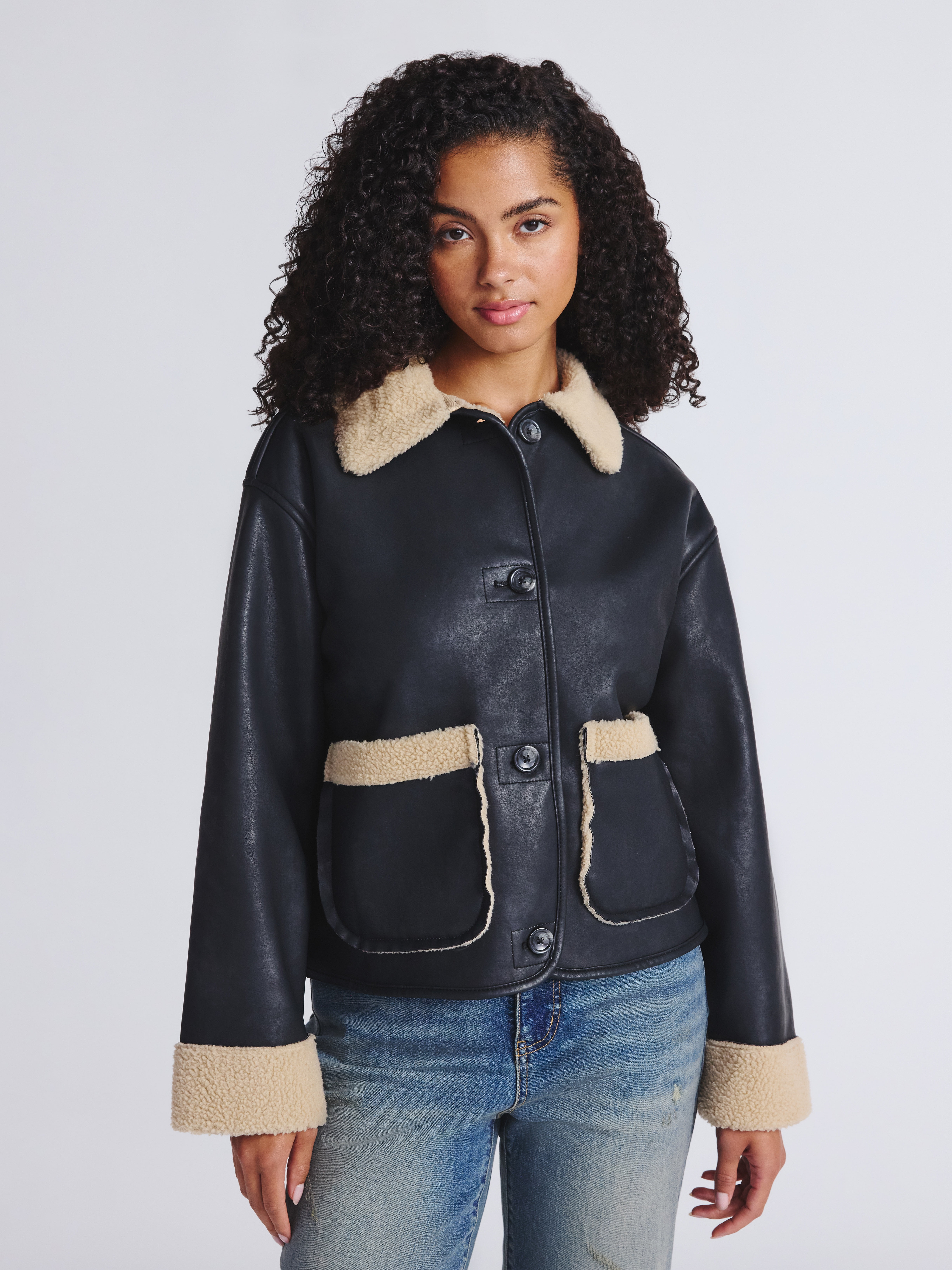 Time and Tru Women's and Women's Plus Bonded Faux Shearling Jacket, Sizes XS-2X