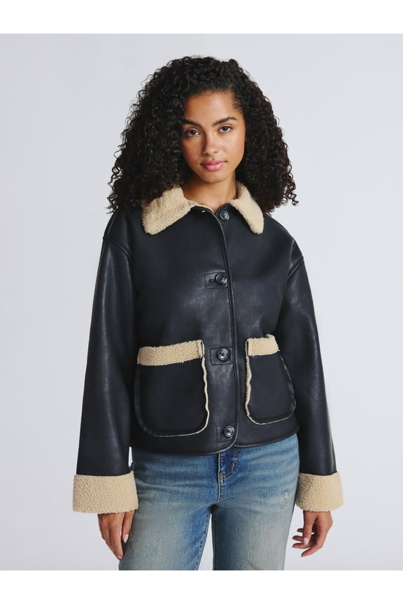 Women's and Women's Plus Bonded Faux Shearling Jacket, Sizes XS-2X