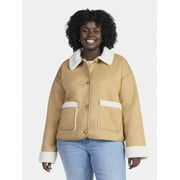 Time and Tru Women's and Women's Plus Bonded Faux Shearling Jacket, Sizes XS-2X