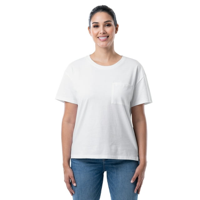 Time and Tru Women's Boyfriend Pocket T-Shirt with Short Sleeves, Sizes S-3XL