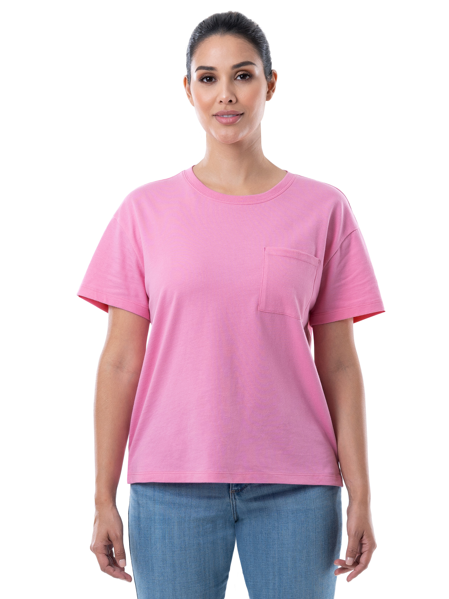 Time and Tru Women's Boyfriend Pocket T-Shirt with Short Sleeves, Sizes S-3XL - image 1 of 9