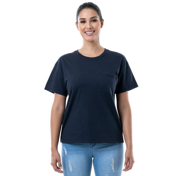Time and Tru Women's Boyfriend Pocket T-Shirt with Short Sleeves, Sizes S-3XL