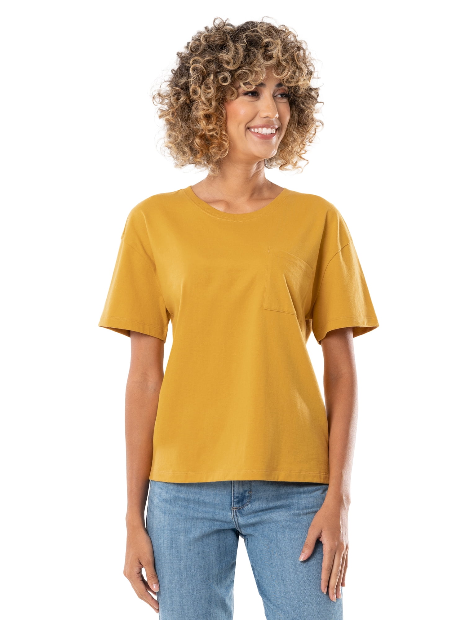 Time and Tru Women's Boyfriend Pocket Tee with Short Sleeves