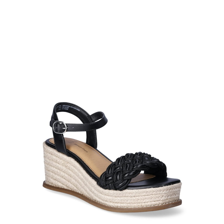 Time and Tru Women s Braided Mid Heel Wedge Sandals Wide Width Available