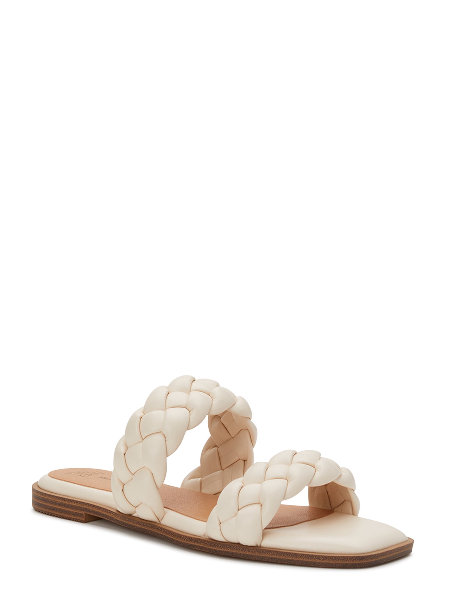 Time and Tru Women's Braided Two Band Sandals – Wide Width Available