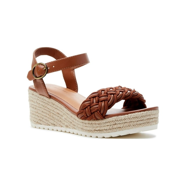 Time and Tru Women's Braided Wedge Sandals, Wide Width Available
