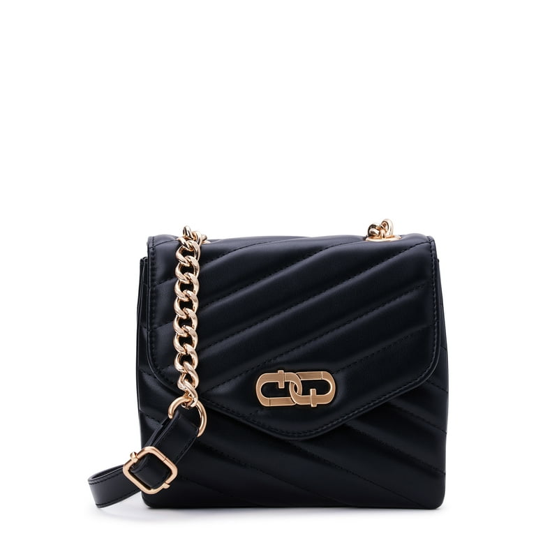 Shein Mini Solid Quilted Metal Decor Chain Shoulder Bag Black: Buy