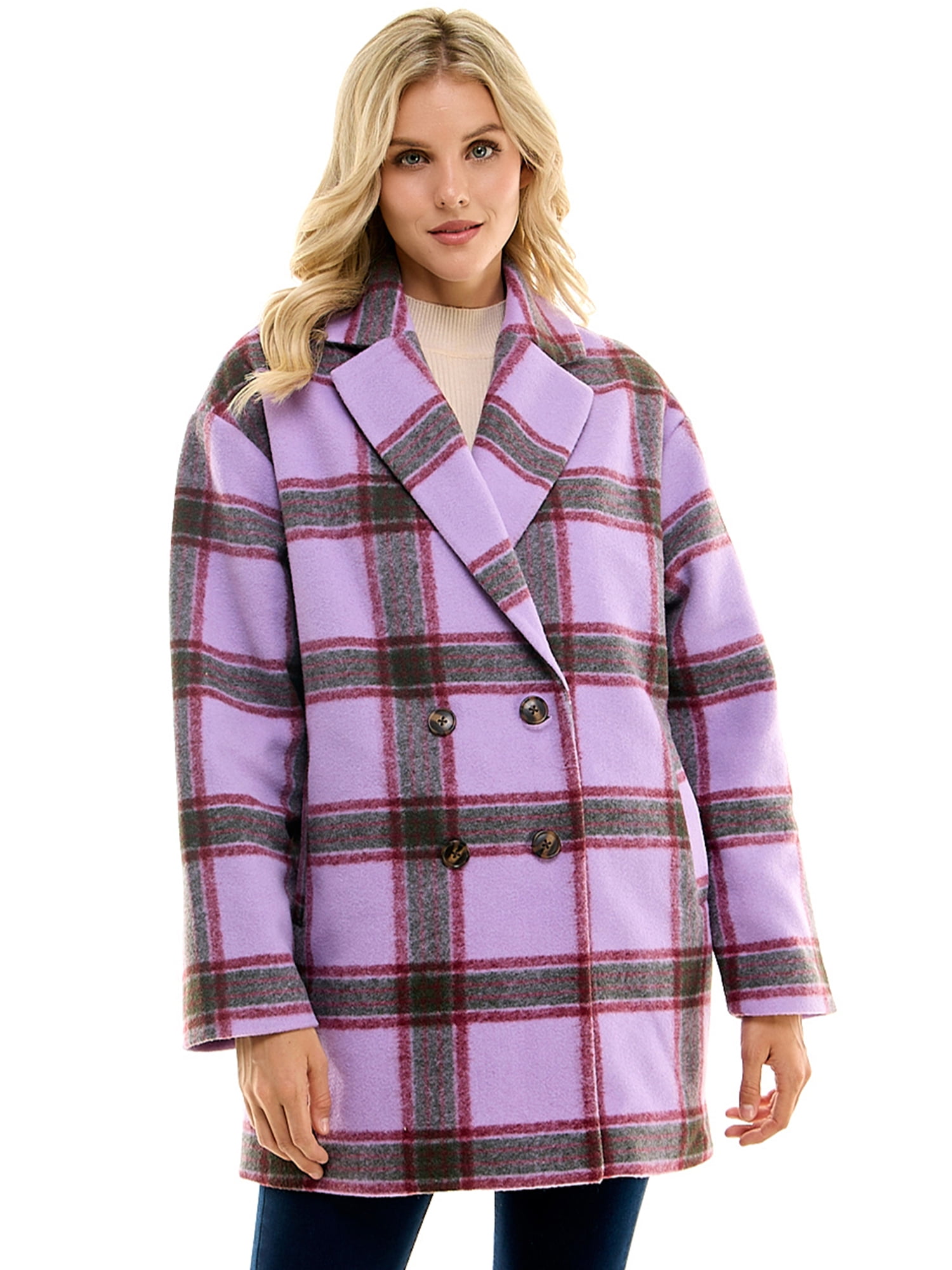 Time and Tru Women's Brushed Twill Plaid Coat, Sizes XS-3X 