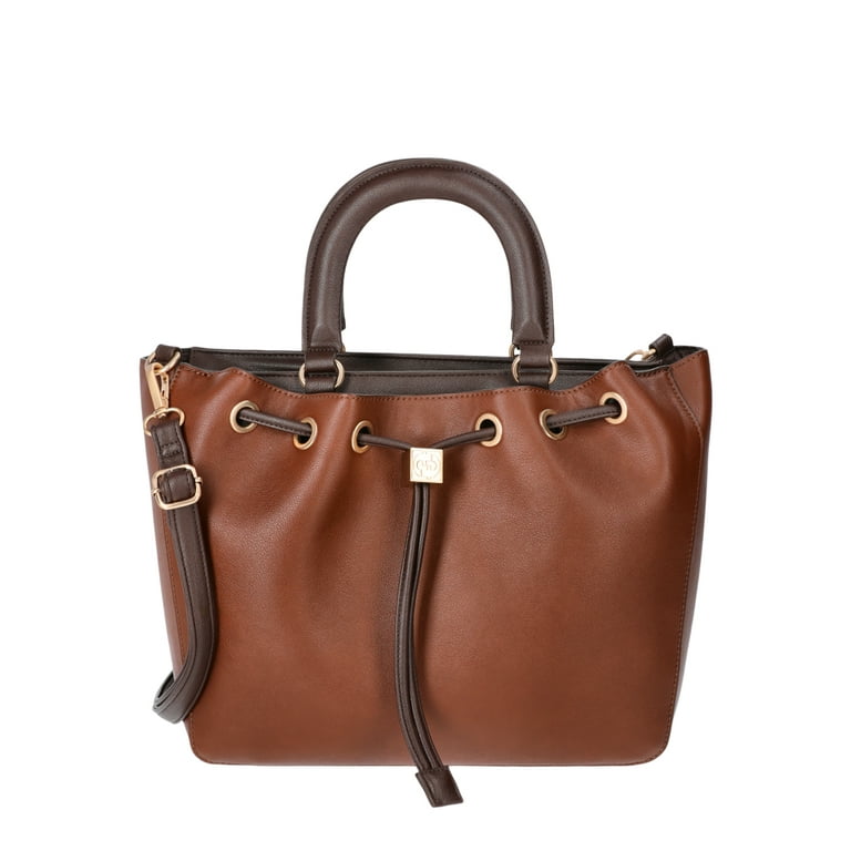 Time and Tru Women's Brynlee Faux Leather Drawstring Tote Time and Tru Women's Brynlee Faux Leather Drawstring Tote