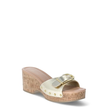 Time and Tru Women's Buckle Cork Platform Sandals