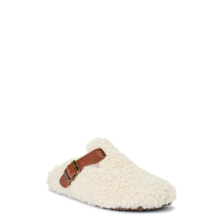Time and Tru Women s Buckled Sherpa Casual Clog Walmart