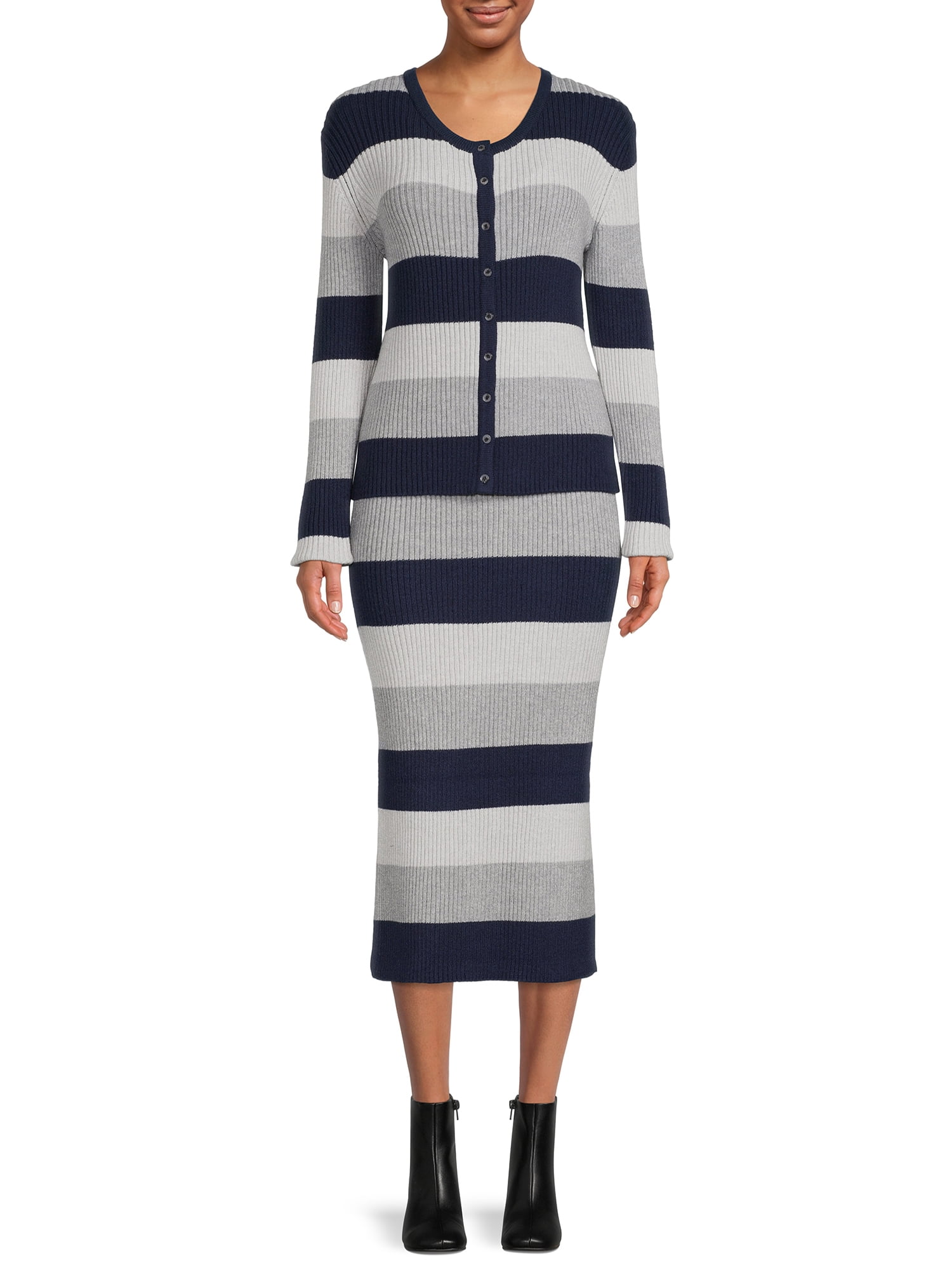 Time and Tru Women's Button Cardigan Dress Set, 2Piece