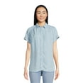 Time and Tru Women's Button Down Camp Shirt with Roll Cuff Sleeves ...