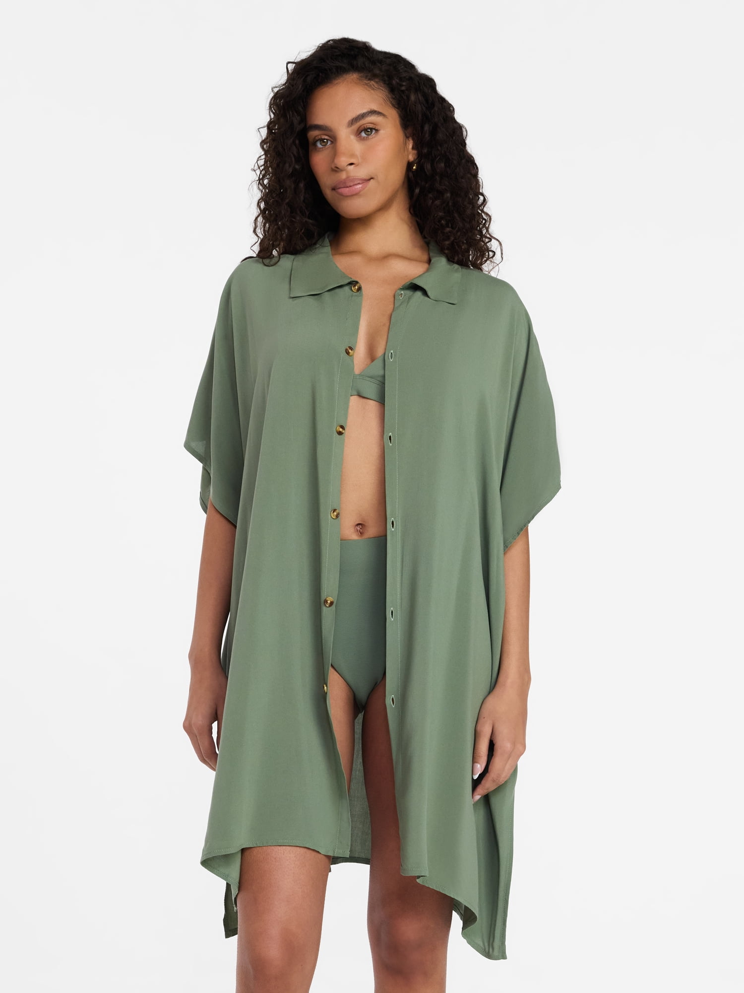 Time and Tru Women's Button-Down Coverup, Sizes S/M-2X/3X