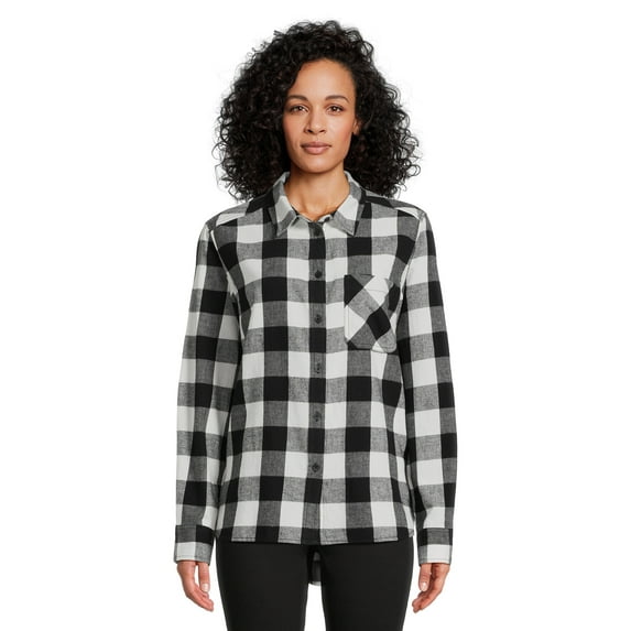 Time and Tru Women's Button Down Flannel Shirt with Long Sleeves, Sizes XS-3XL