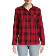 Time and Tru Women's Button Down Flannel Shirt with Long Sleeves, Sizes XS-3XL