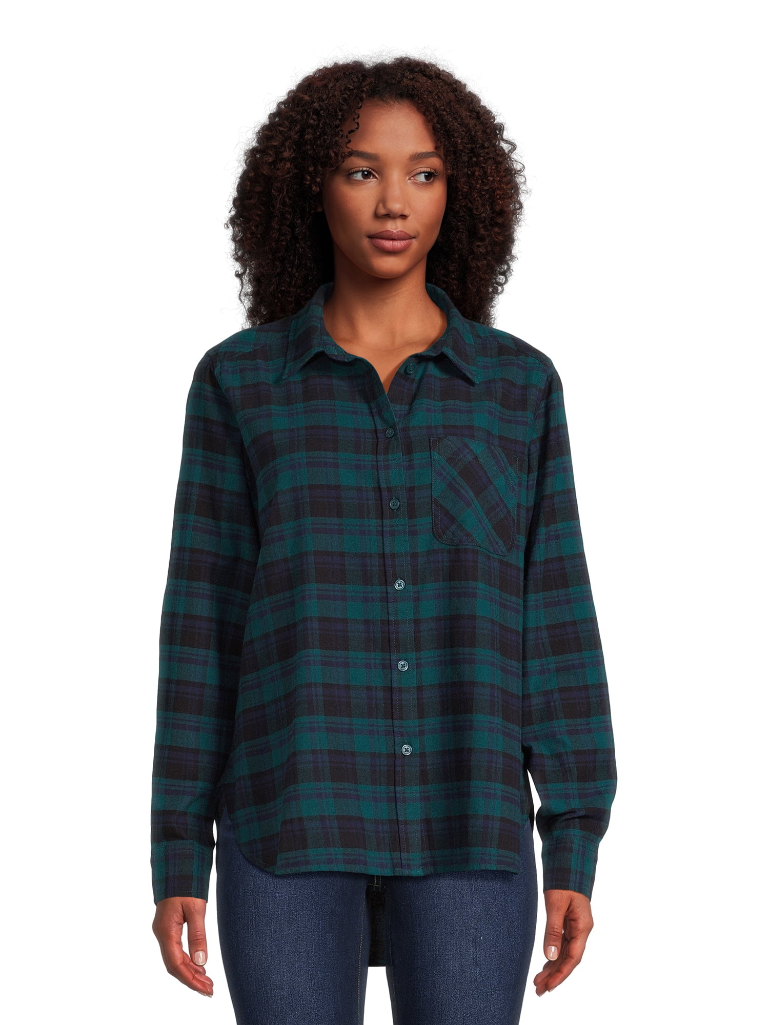 green and black flannel shirt womens