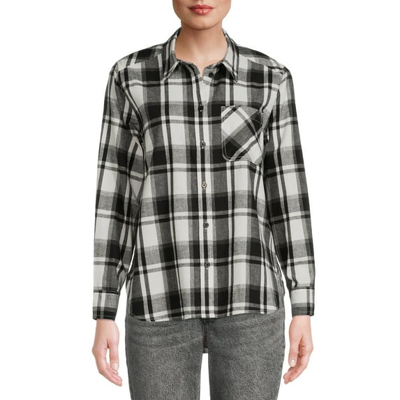 Time and Tru Women's Button Down Flannel Shirt with Long Sleeves, Sizes XS-3XL
