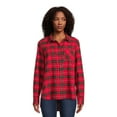 Time and Tru Women's Button Down Flannel Shirt with Long Sleeves, Sizes