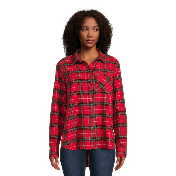 Time and Tru Women's Button Down Flannel Shirt with Long Sleeves, Sizes ...