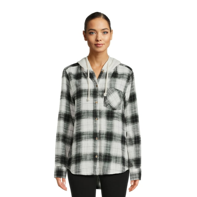 Time And Tru Womens Button Down Hooded Flannel Shirt Sizes Xs Xxxl