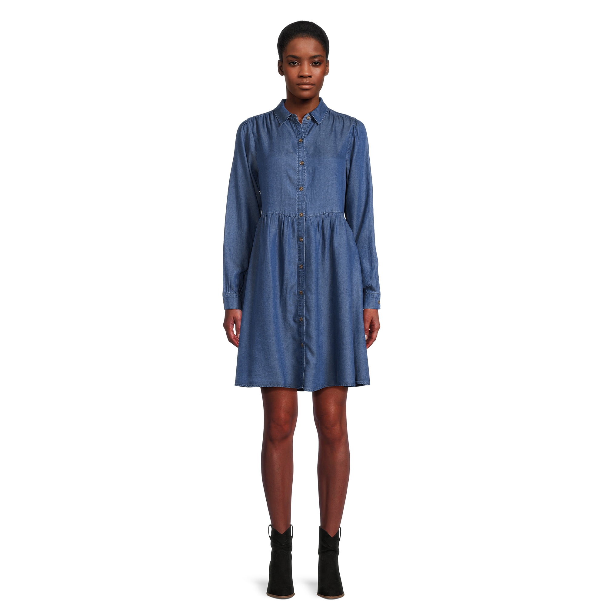 Time and Tru Women's Button Down Shirt Dress, Sizes XS-XXXL - Walmart.com