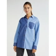 Time and Tru Women's Button Down Shirt with Long Sleeves, Sizes XS-XXXL