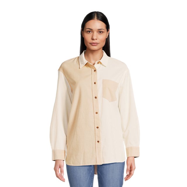 Time and Tru Women's Button Down Shirt with Long Sleeves, Sizes XSXXXL