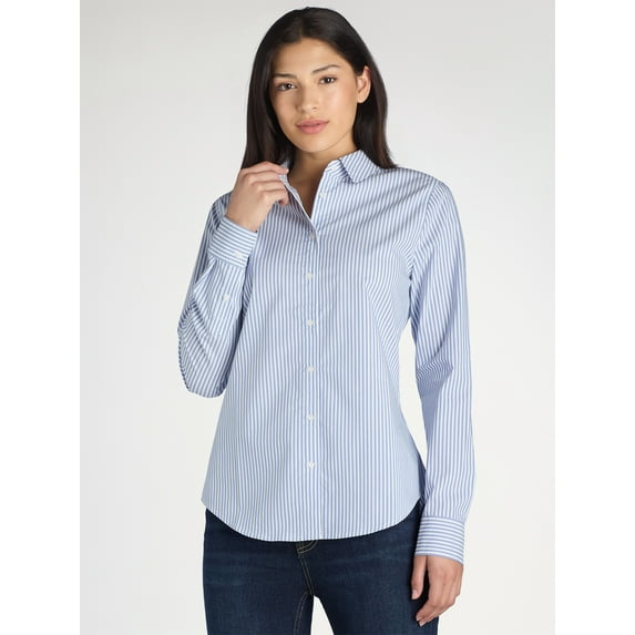 Time and Tru Women's Button Down Shirt with Long Sleeves, Sizes XS-XXXL