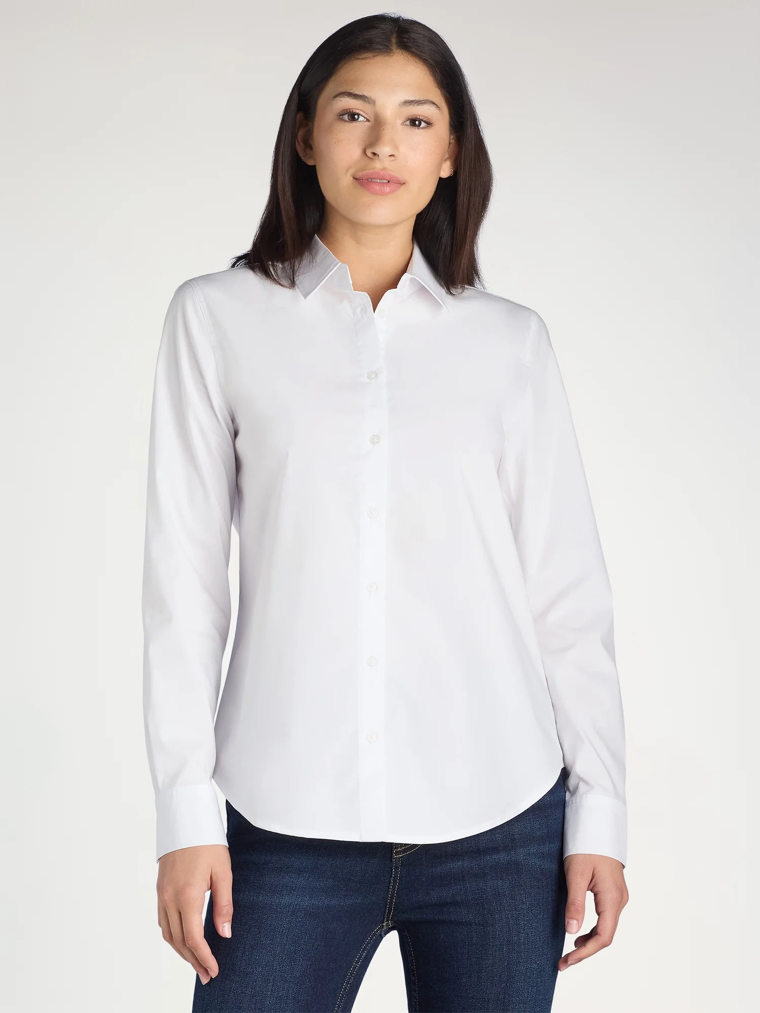 Time and Tru Women's Button Front Shirt with Long Sleeves, Sizes S-XXXL