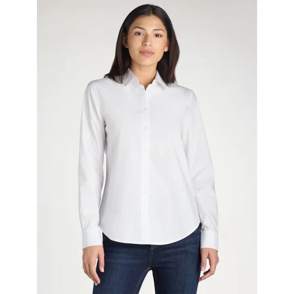 Time and Tru Women's Button Down Shirt with Long Sleeves, Sizes XS-XXXL