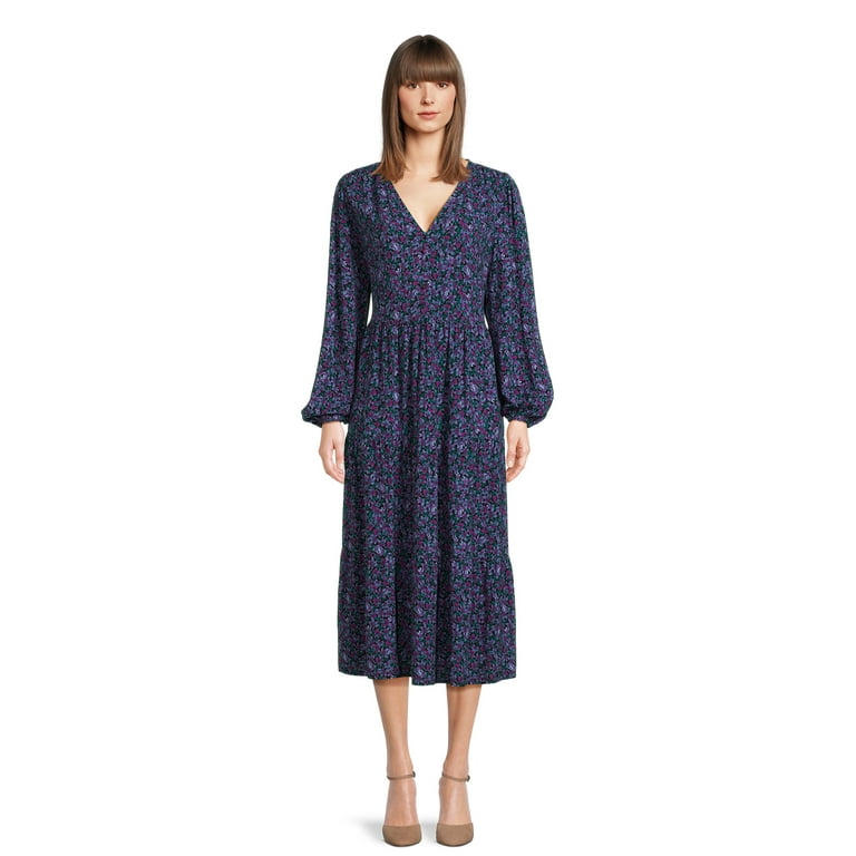 Time and Tru Women s Button Front Dress with Flounce Hem Sizes XS XXXL