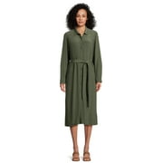 Time and Tru Women’s Button Front Shirt Dress with Long Sleeves, Sizes XS-XXXL