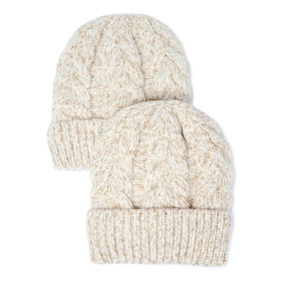 Time and Tru Women's Cable Knit Beanie Set, 2- Piece