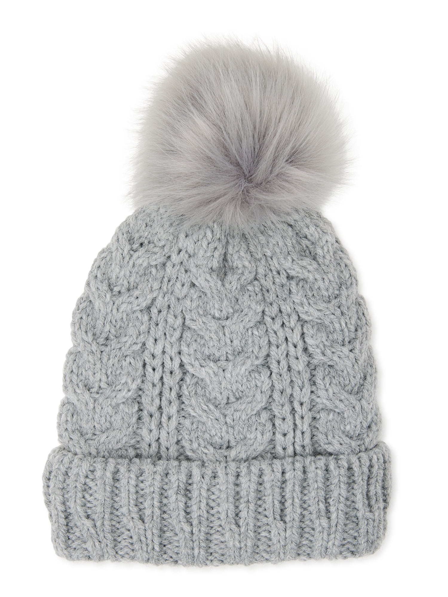Time and Tru Women’s Cable Knit Lined Beanie Hat with Pom Pom - Walmart.com