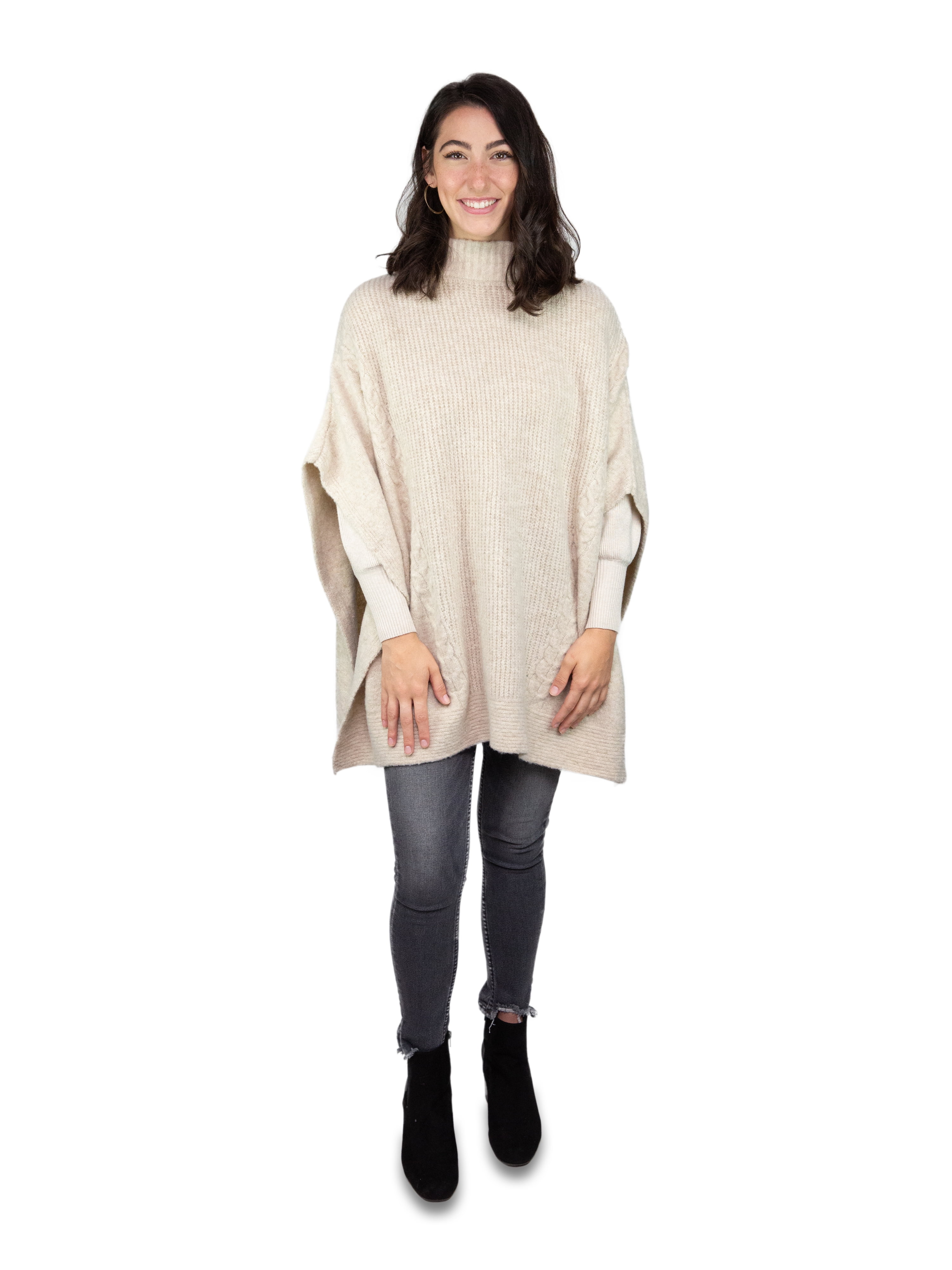 Time and Tru Women's Cable Knit Poncho Layering Piece, LXL, Oatmeal
