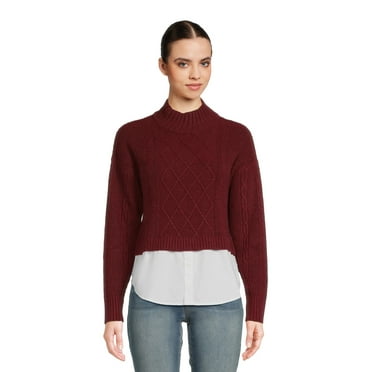 Time and Tru Women's Cable Sleeve Sweater - Walmart.com