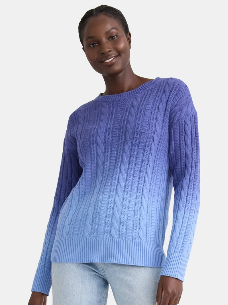 Time and Tru Women's Cable Knit Pullover Sweater, Midweight, Sizes