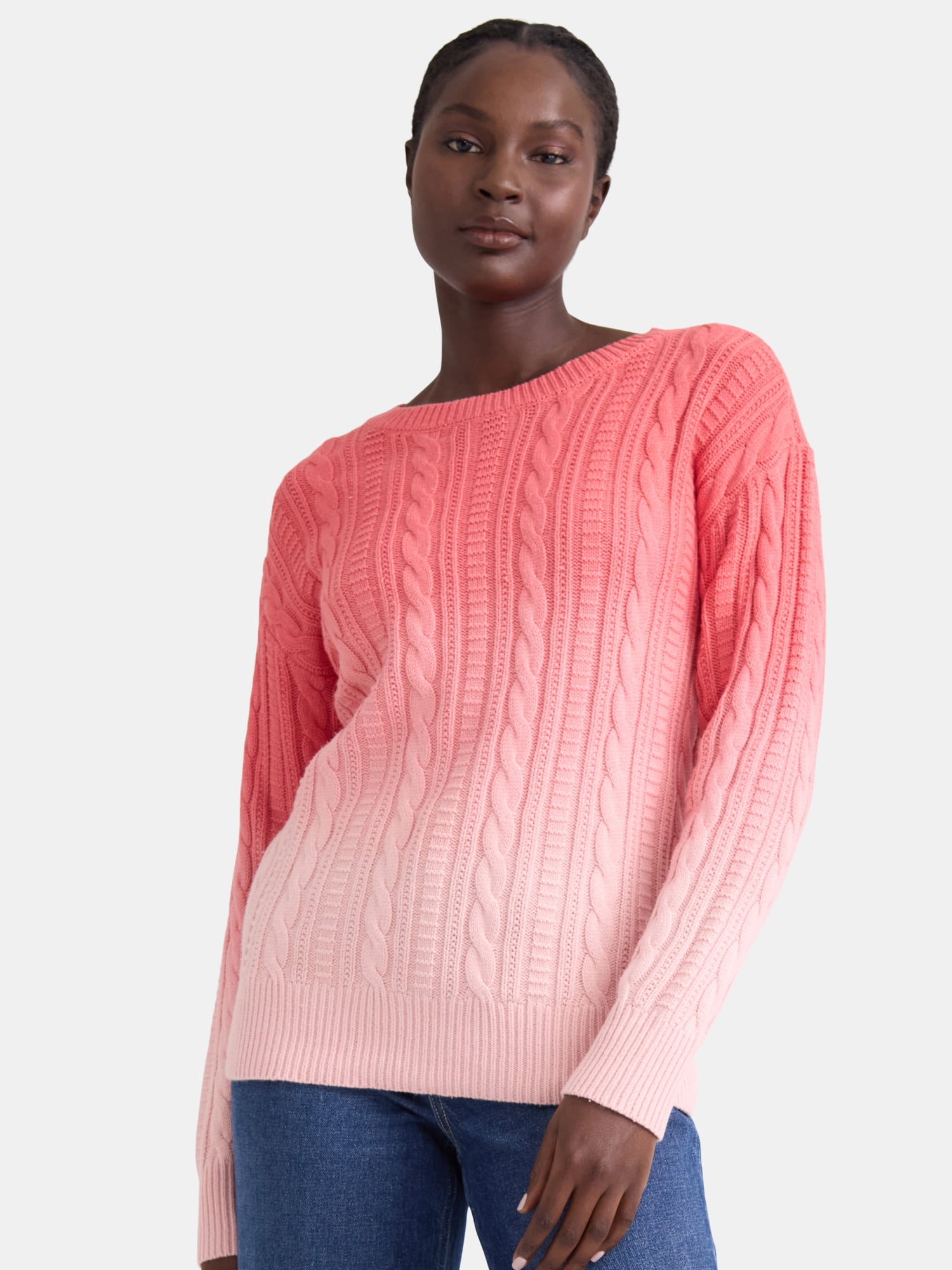 Time and Tru Women's Cable Knit Pullover Sweater, Midweight, Sizes XS-XXXL