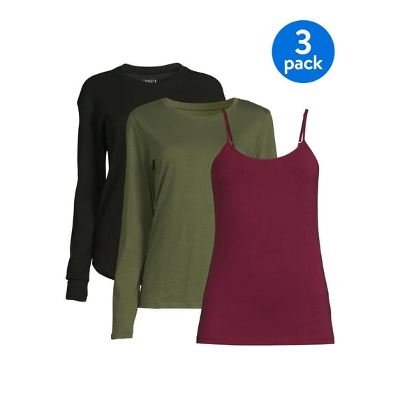 Time and Tru Women's Cami, Thermal and Long Sleeve T-Shirt, 3-Pack