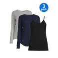thumbnail image 1 of Time and Tru Women's Cami, Thermal and Long Sleeve T-Shirt, 3-Pack, 1 of 5