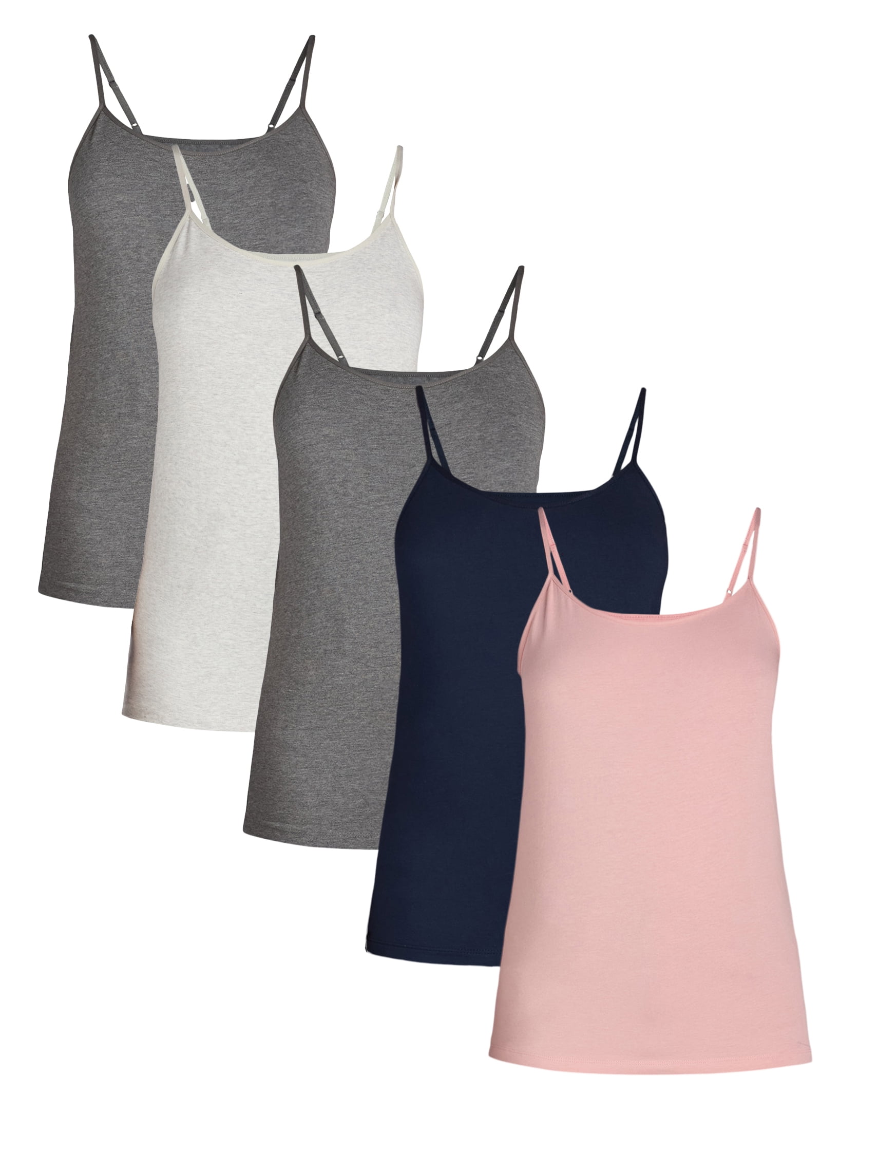Time and Tru Women's Cami with Adjustable Straps, 5 Pack, Sizes XS