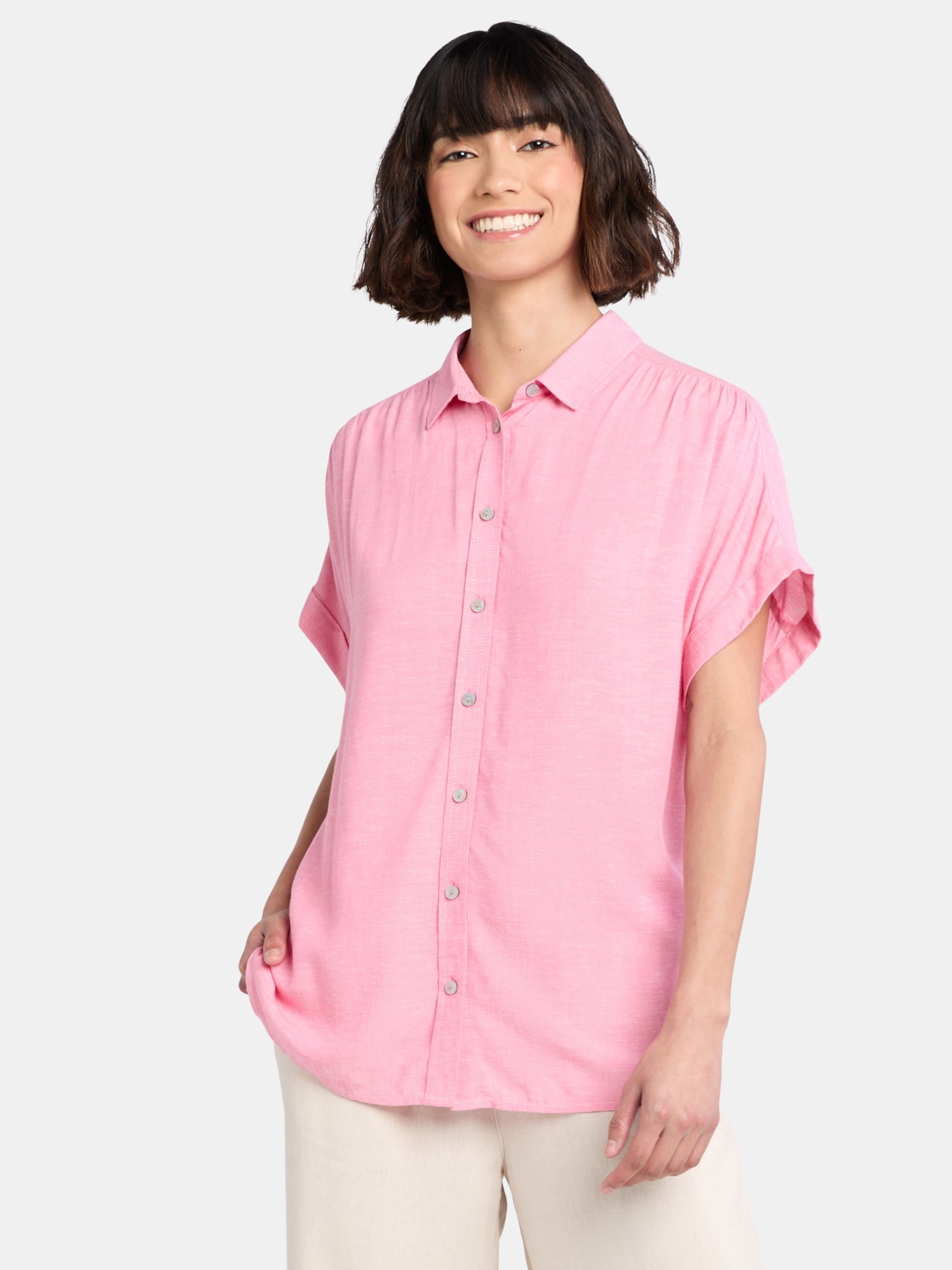 Time and Tru Women's Camp Shirt with Short Sleeves, Sizes XS-XXXL ...