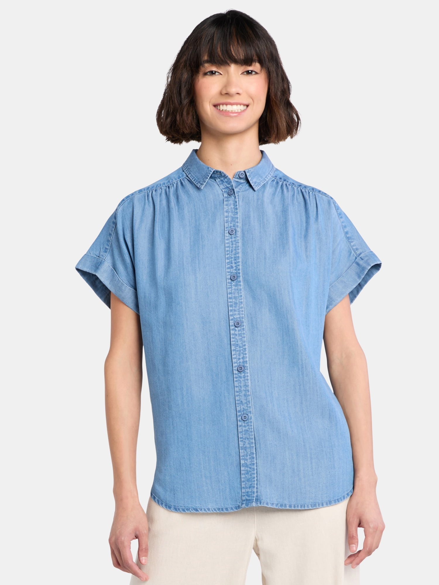 Time and Tru Women's Camp Shirt with Short Sleeves, Sizes XS-XXXL ...