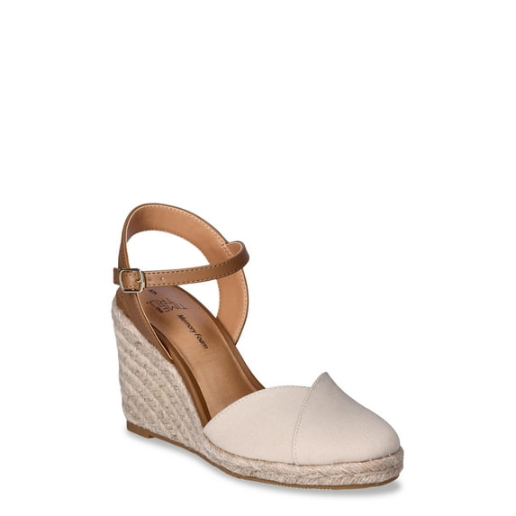 Time and Tru Women's Casual Eyelet Espadrille Wedges with Ankle Strap, Sizes 6-11
